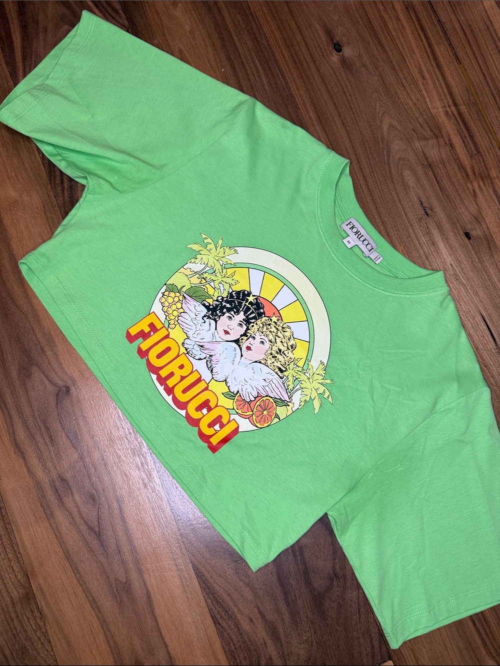 Fiorucci Lime Green Short Sleeve Tee with Graphic cropped 100% organic cotton
